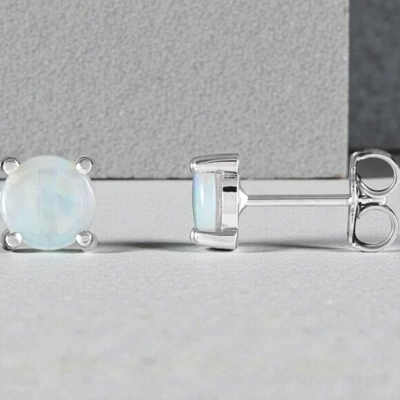 6.0 mm Round Opal Stud Earrings in 14kt White Gold